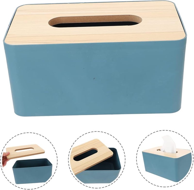 صندوق مناديل بغطاء خشبي، حامل مناديل متعدد الوظائف محمول للمنزل والسيارة والمكتب - Image 5